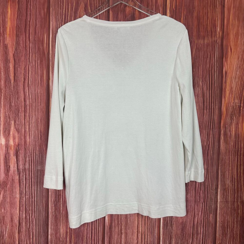 Chico's V-Neck Top Botanical Floral Print Ivory 3/4 Sleeves Artsy Size 2 / US L‎ - Picture 7 of 7
